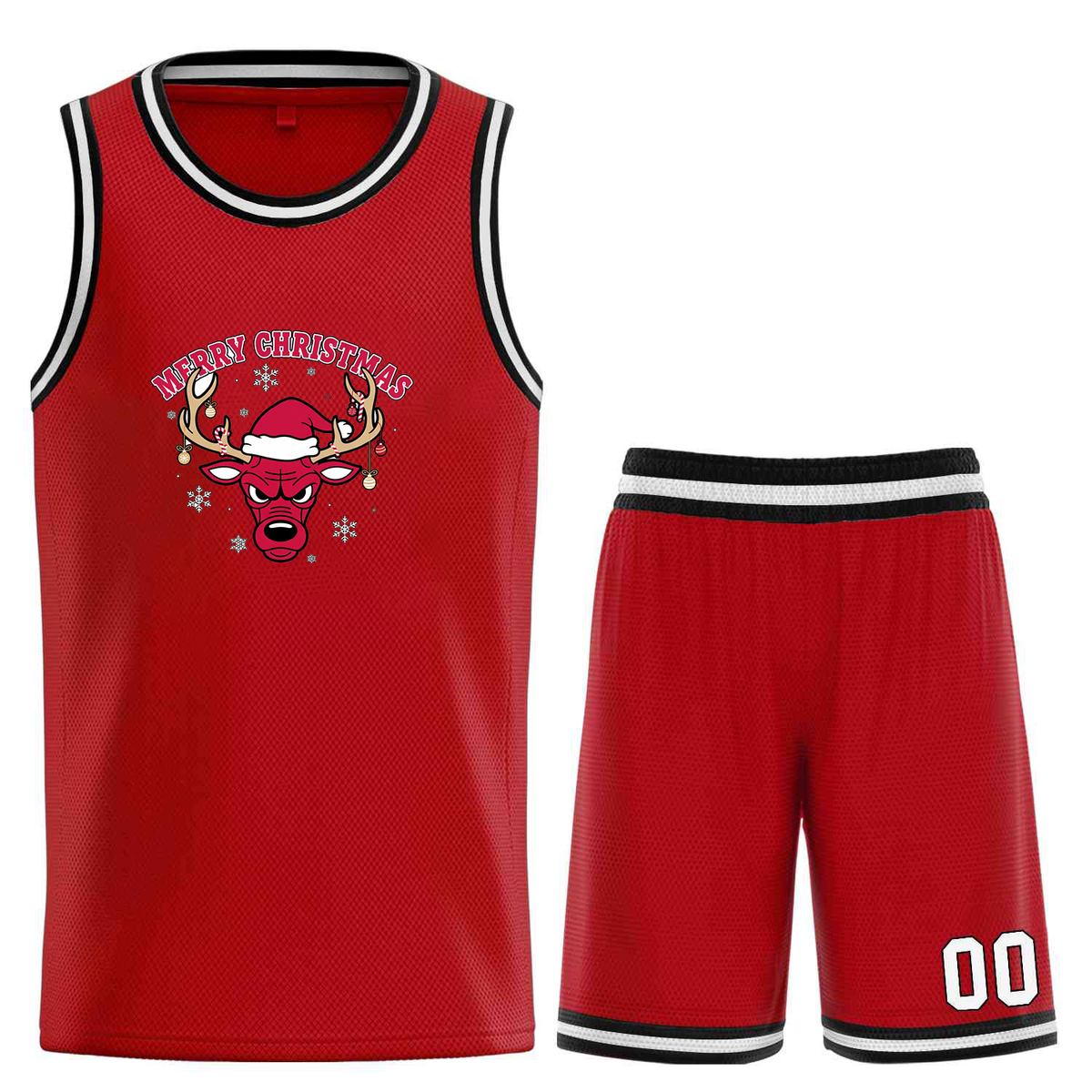 Custom Christmas Chicago Red Black-White Classic Sets Curved Basketball Jersey