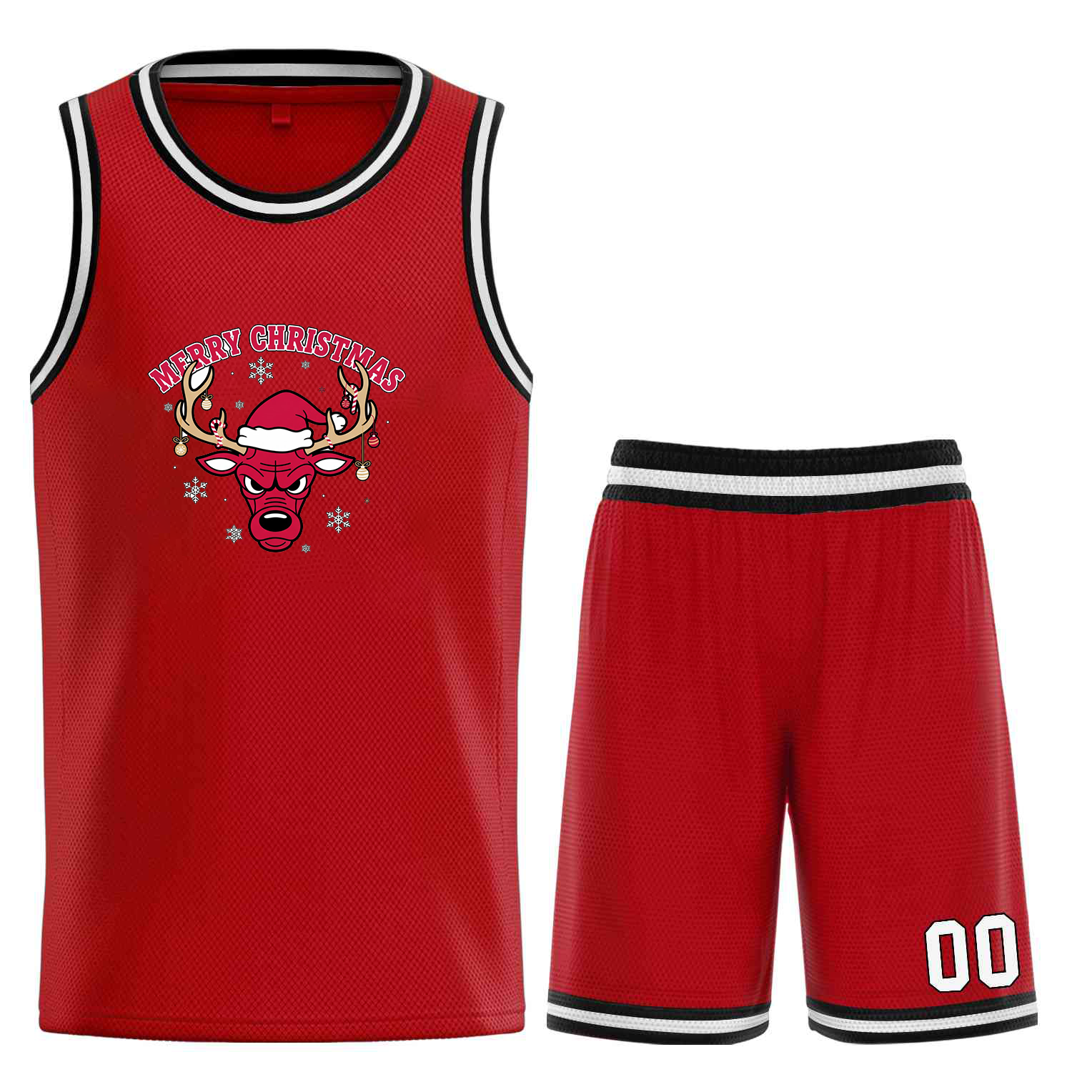 Custom Christmas Chicago Red Black-White Classic Sets Curved Basketball Jersey