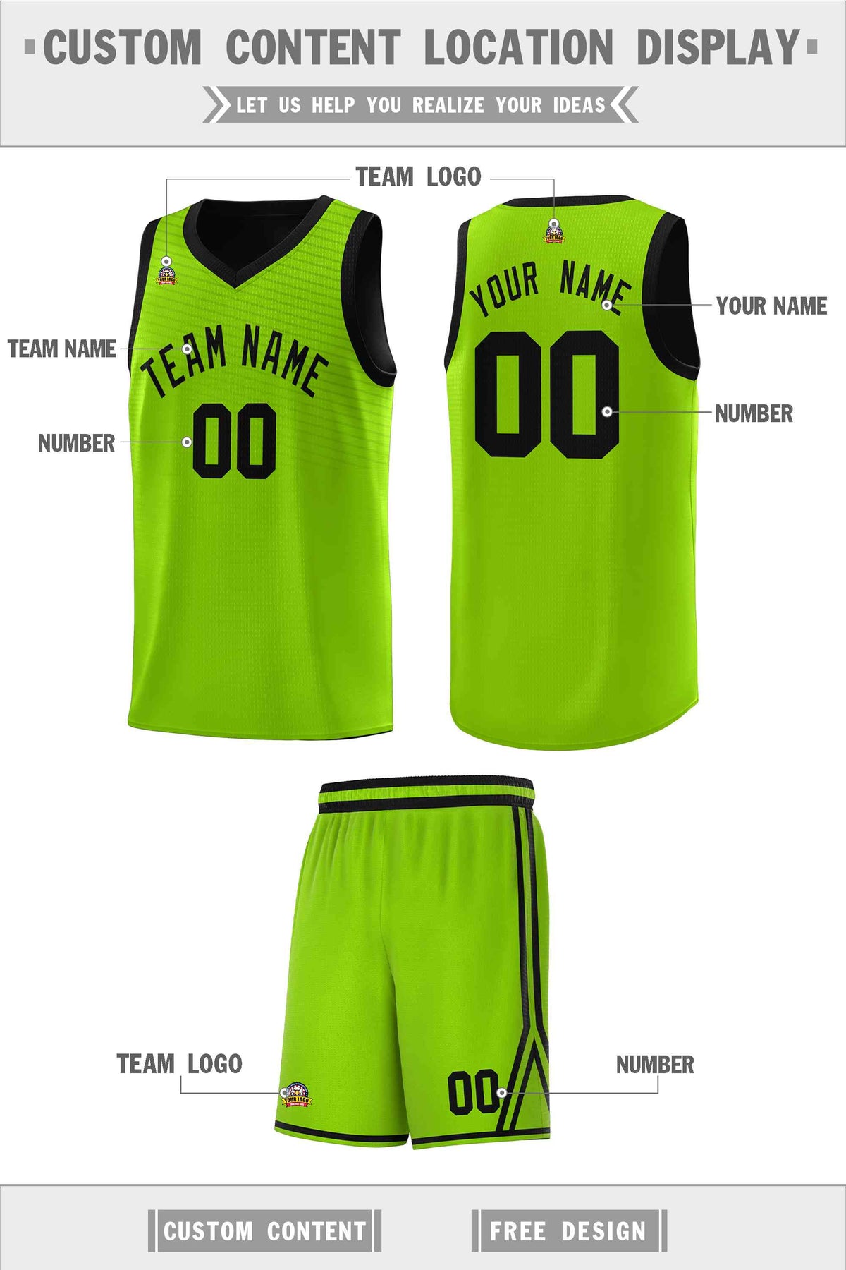 Custom Neon Green Black Chest Slash Patttern Sports Uniform Basketball Jersey