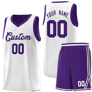 Custom White Purple Chest Slash Patttern Sports Uniform Basketball Jersey - Style 1