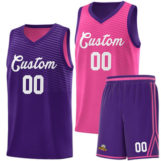 Custom Purple Pink Chest Slash Patttern Double Side Sports Uniform Basketball Jersey - Style 1