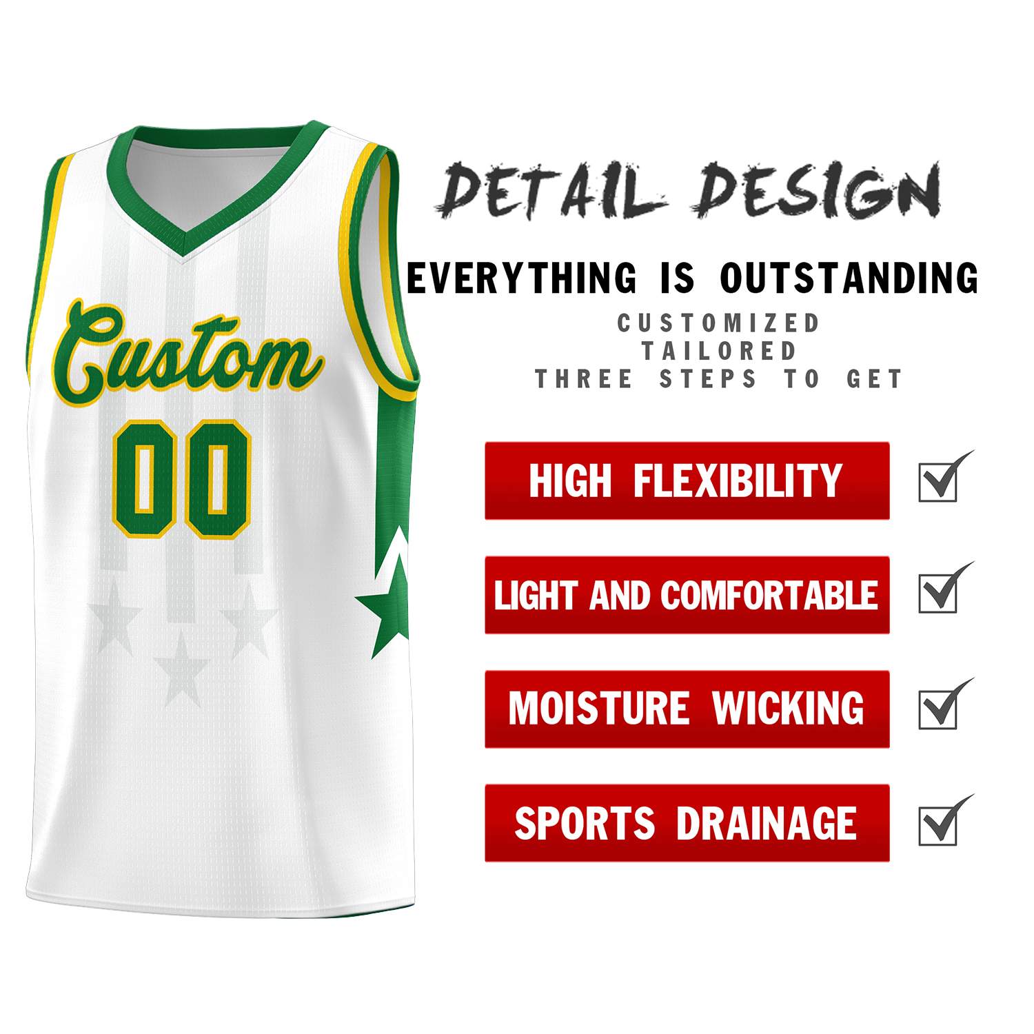 Custom White Kelly Green and Gold Gradient Star Graffiti Pattern Sports Uniform Basketball Jersey