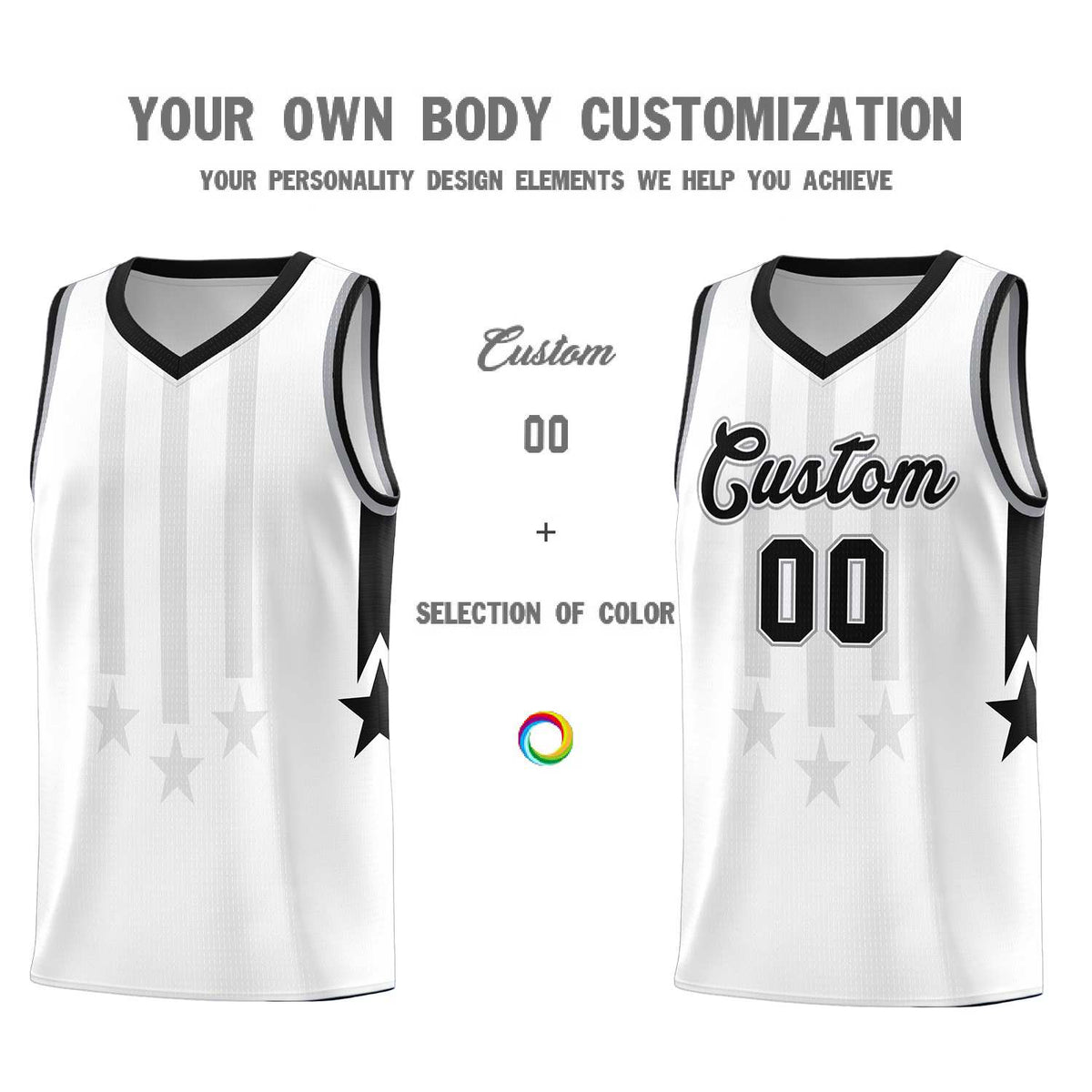 Custom White Black and Gray Gradient Star Graffiti Pattern Sports Uniform Basketball Jersey
