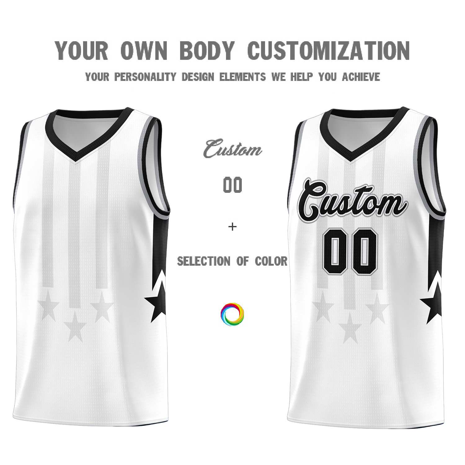 Custom White Black and Gray Gradient Star Graffiti Pattern Sports Uniform Basketball Jersey