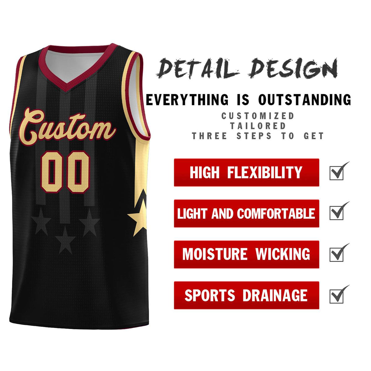 Custom Black Crimson and Khaki Gradient Star Graffiti Pattern Sports Uniform Basketball Jersey