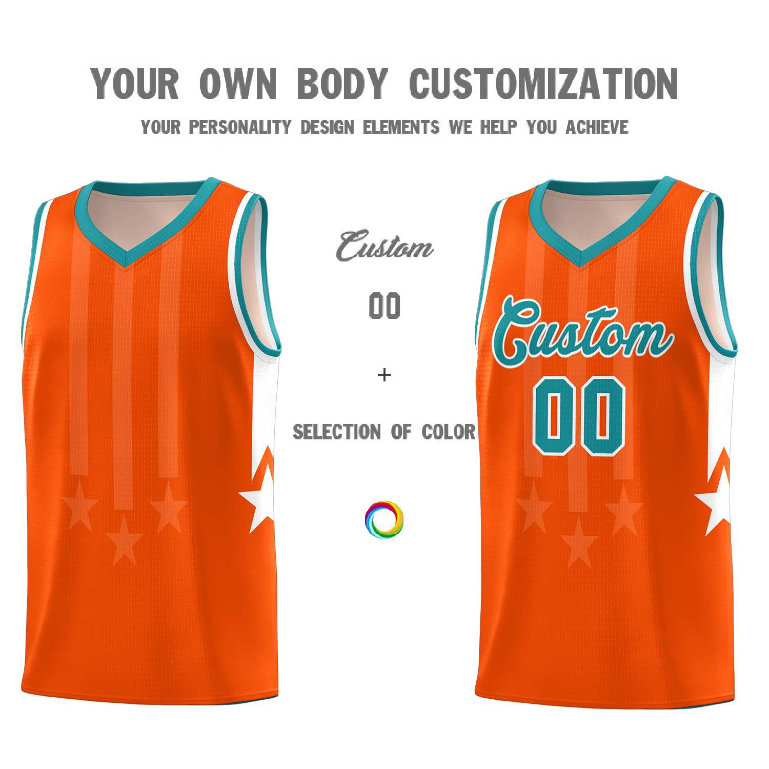 Custom Orange Aqua and White Gradient Star Graffiti Pattern Sports Uniform Basketball Jersey