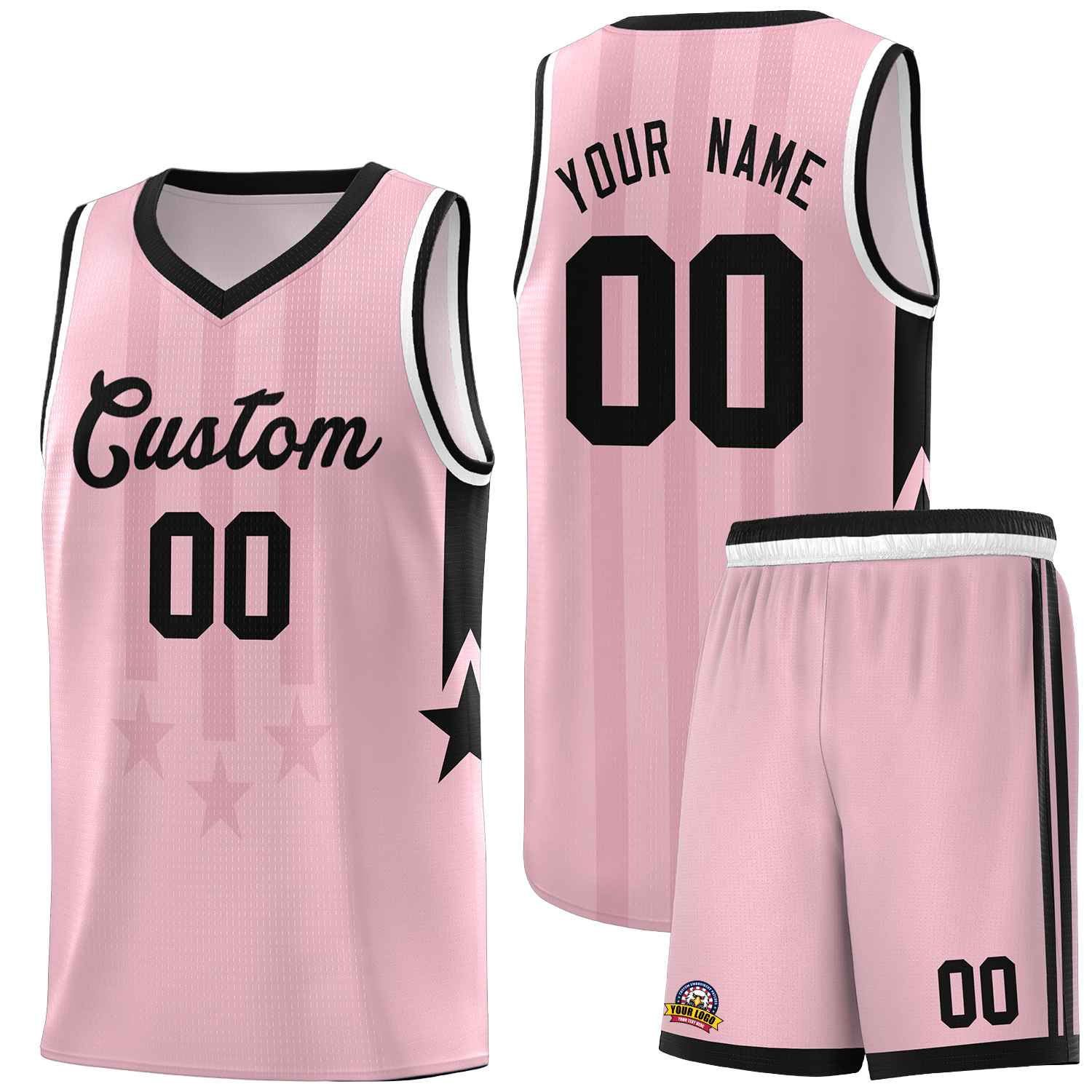 Custom Light Pink Black and White Gradient Star Graffiti Pattern Sports Uniform Basketball Jersey