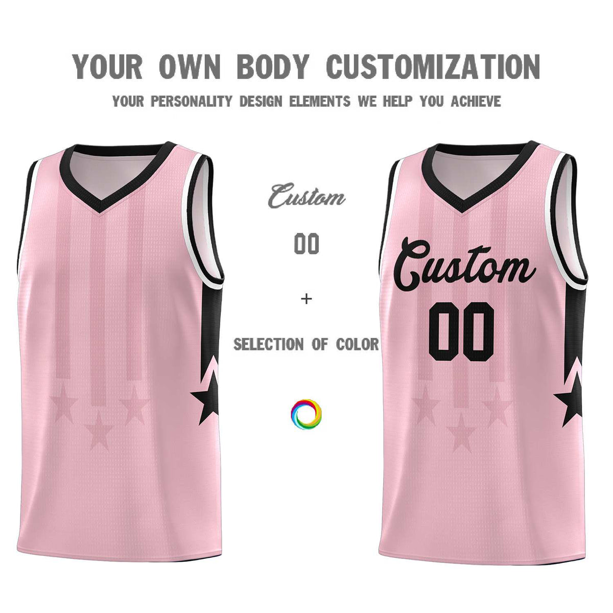 Custom Light Pink Black and White Gradient Star Graffiti Pattern Sports Uniform Basketball Jersey