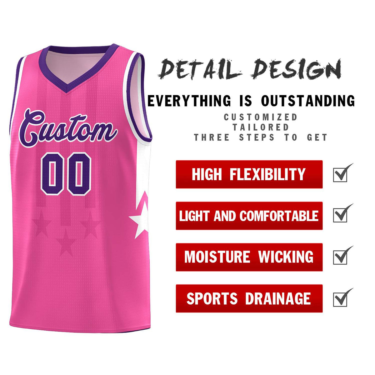 Custom Pink Purple and White Gradient Star Graffiti Pattern Sports Uniform Basketball Jersey