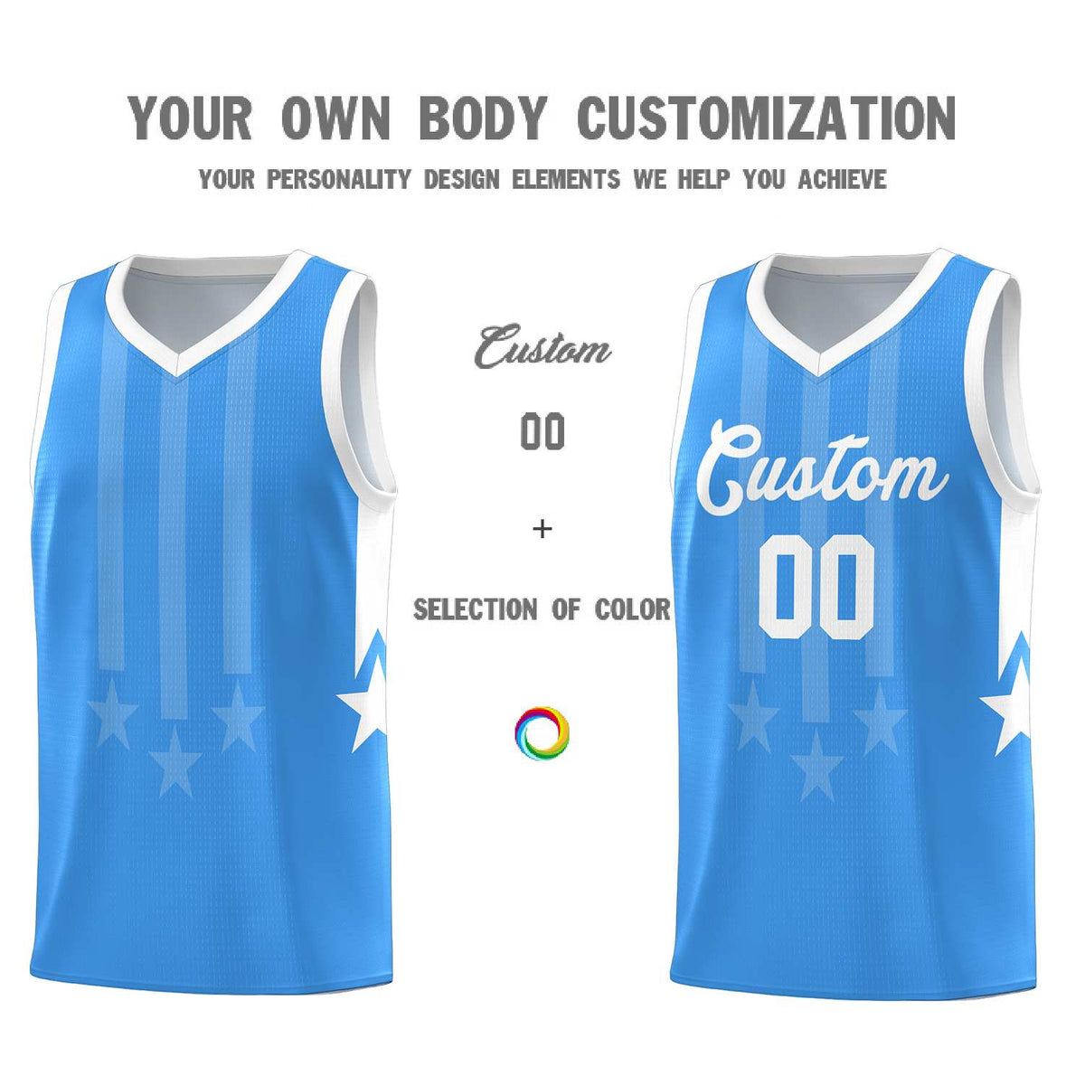 Custom Powder Blue White and White Gradient Star Graffiti Pattern Sports Uniform Basketball Jersey