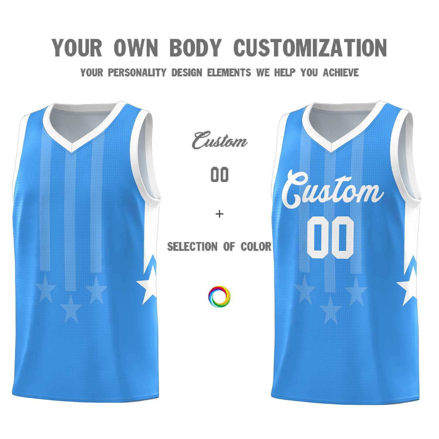 Custom Powder Blue White and White Gradient Star Graffiti Pattern Sports Uniform Basketball Jersey