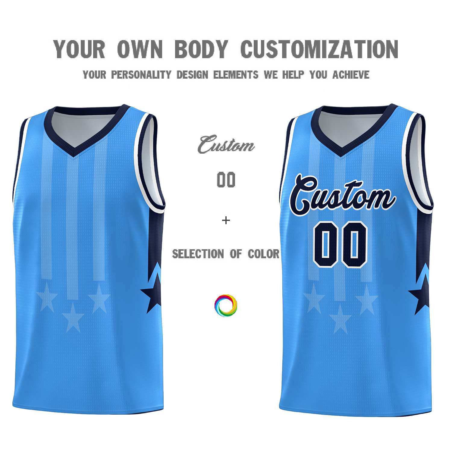 Custom Powder Blue Navy and White Gradient Star Graffiti Pattern Sports Uniform Basketball Jersey