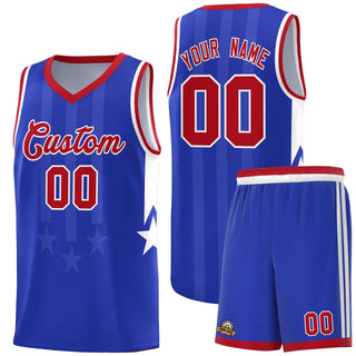 Custom Royal Red and White Gradient Star Graffiti Pattern Sports Uniform Basketball Jersey - Style 1