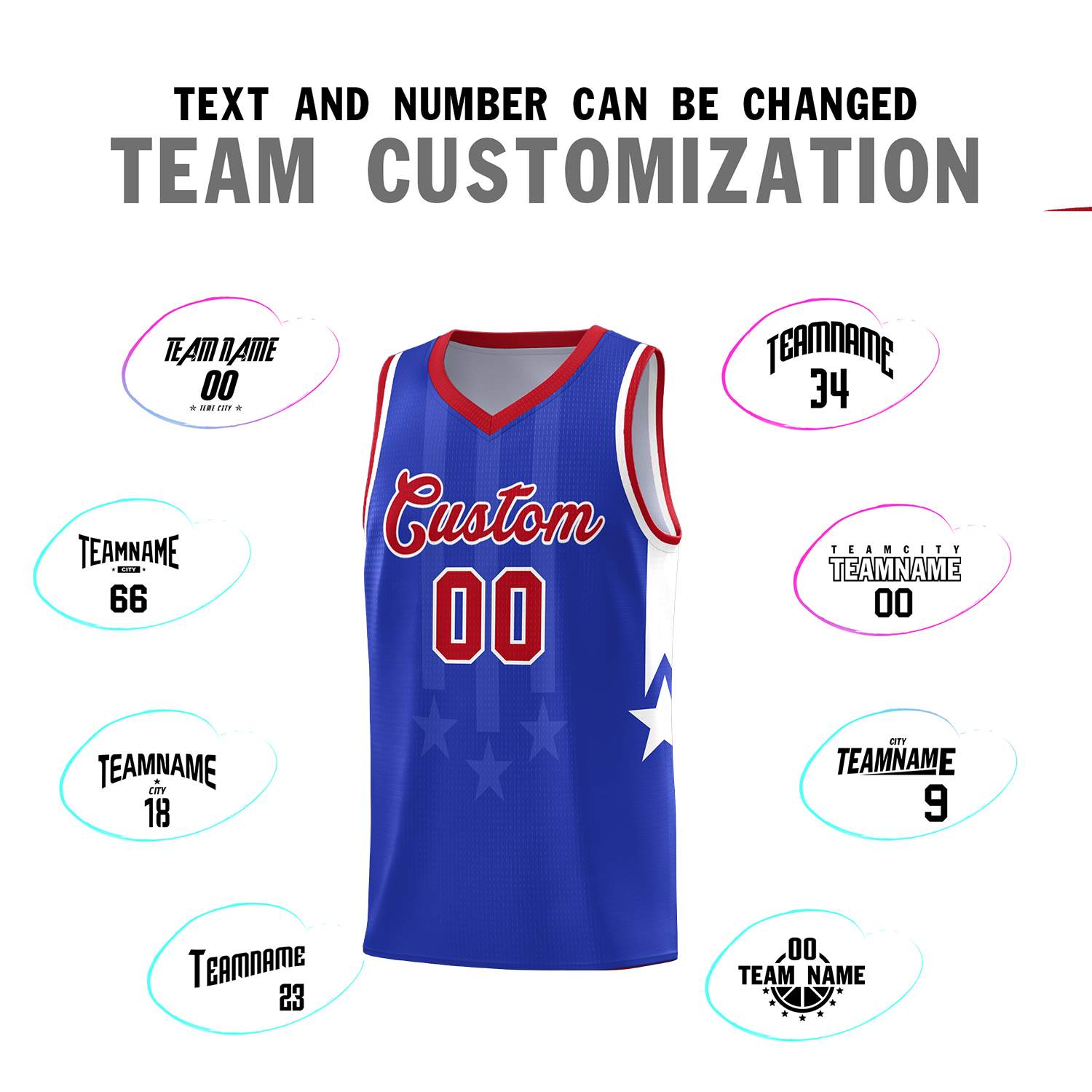 Custom Royal Red and White Gradient Star Graffiti Pattern Sports Uniform Basketball Jersey