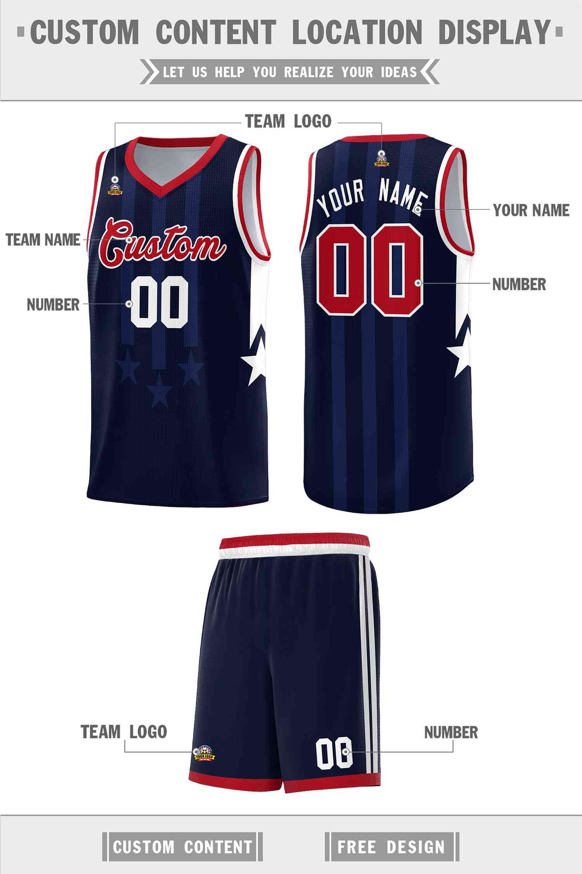 Custom Navy Red and White Gradient Star Graffiti Pattern Sports Uniform Basketball Jersey