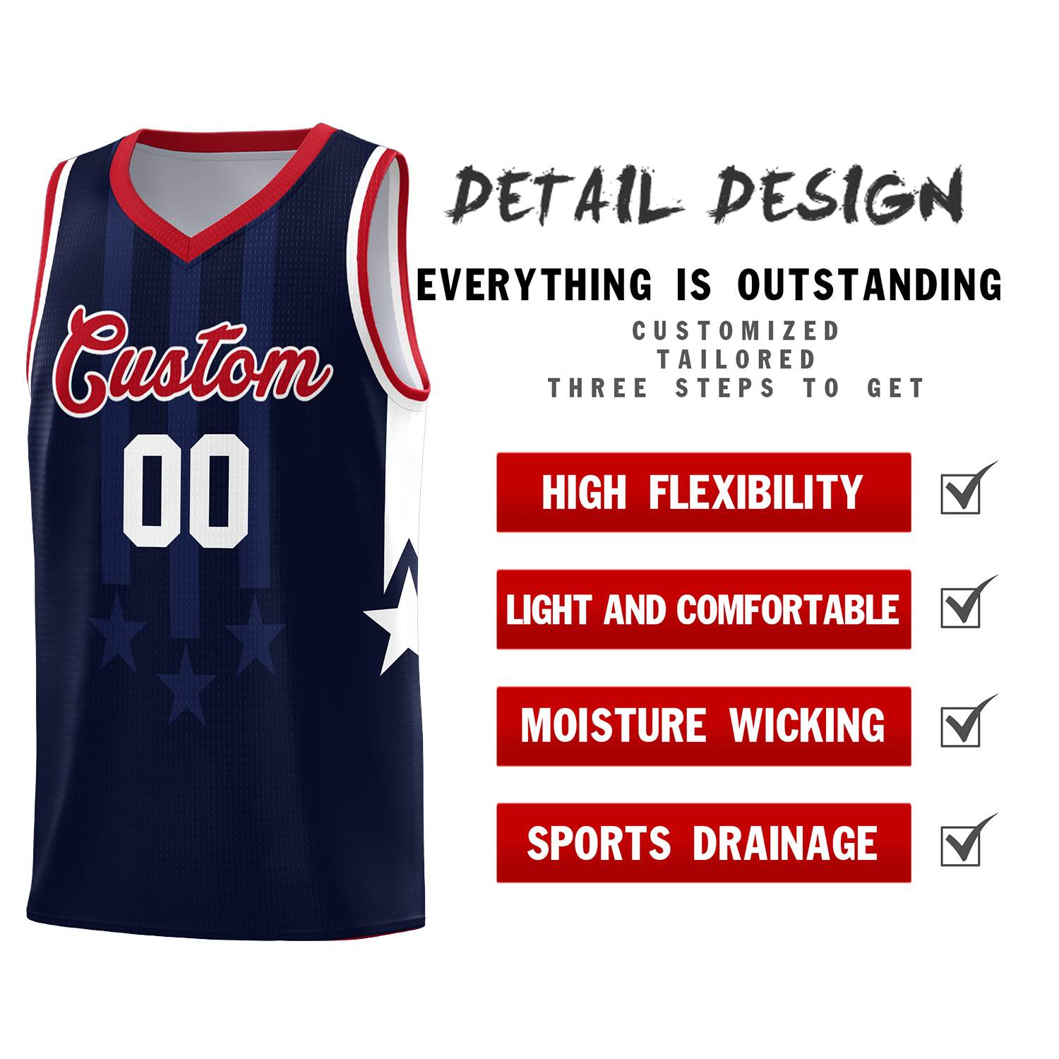 Custom Navy Red and White Gradient Star Graffiti Pattern Sports Uniform Basketball Jersey