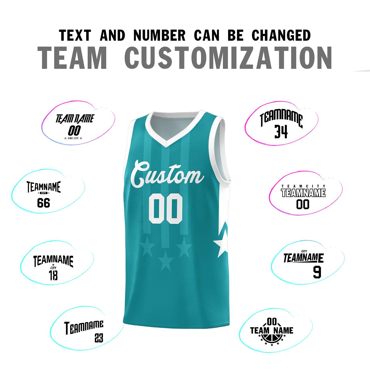 Custom Aqua White and White Gradient Star Graffiti Pattern Sports Uniform Basketball Jersey