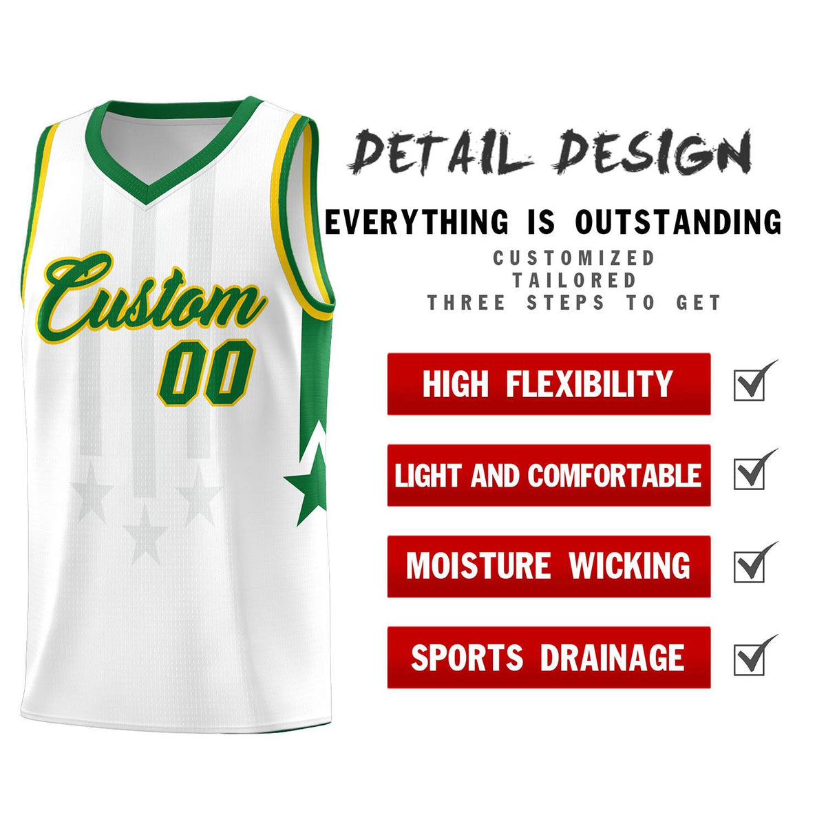 Custom White Kelly Green and Gold Gradient Star Graffiti Pattern Sports Uniform Basketball Jersey