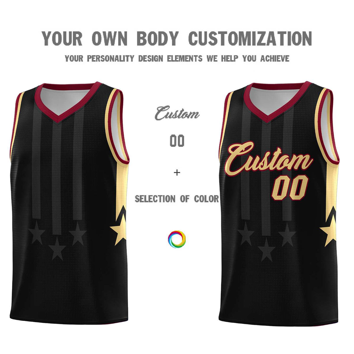 Custom Black Crimson and Khaki Gradient Star Graffiti Pattern Sports Uniform Basketball Jersey