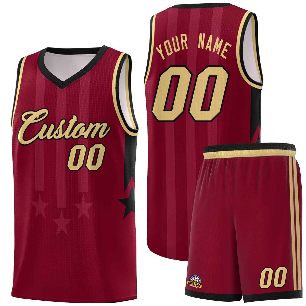 Custom Crimson Black and Khaki Gradient Star Graffiti Pattern Sports Uniform Basketball Jersey
