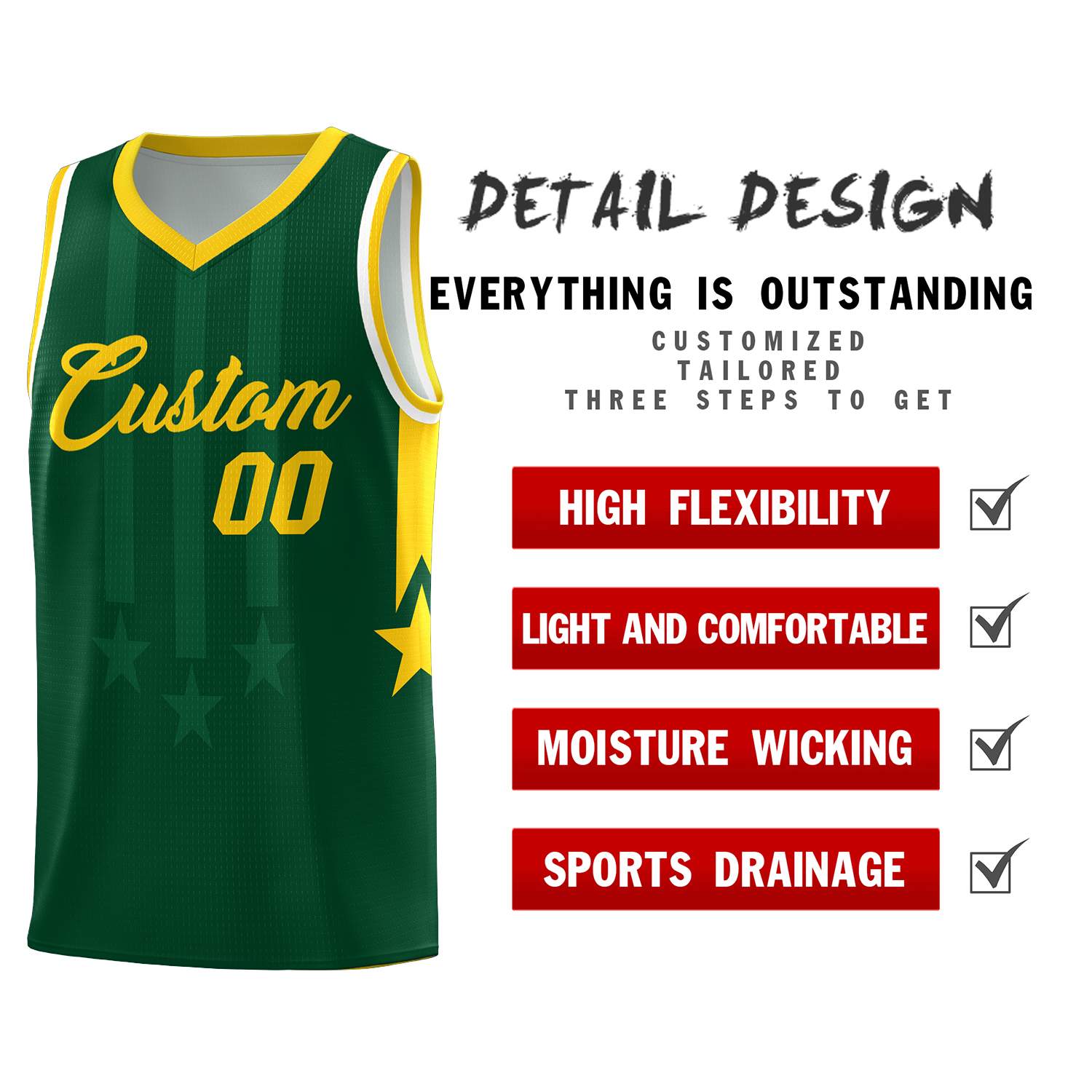Custom Green Gold and White Gradient Star Graffiti Pattern Sports Uniform Basketball Jersey