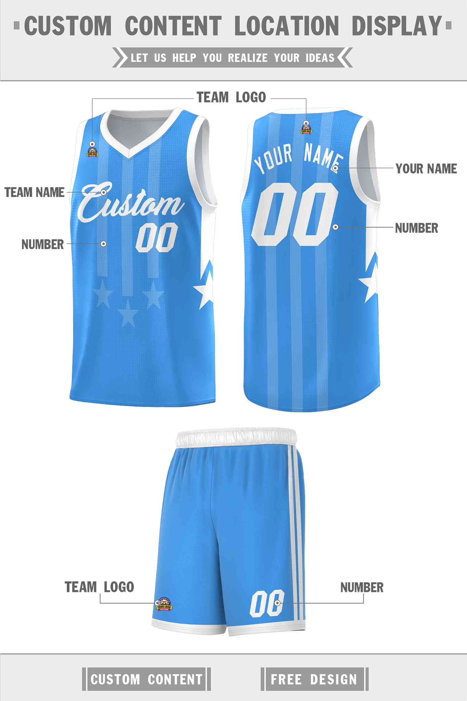 Custom Powder Blue White and White Gradient Star Graffiti Pattern Sports Uniform Basketball Jersey