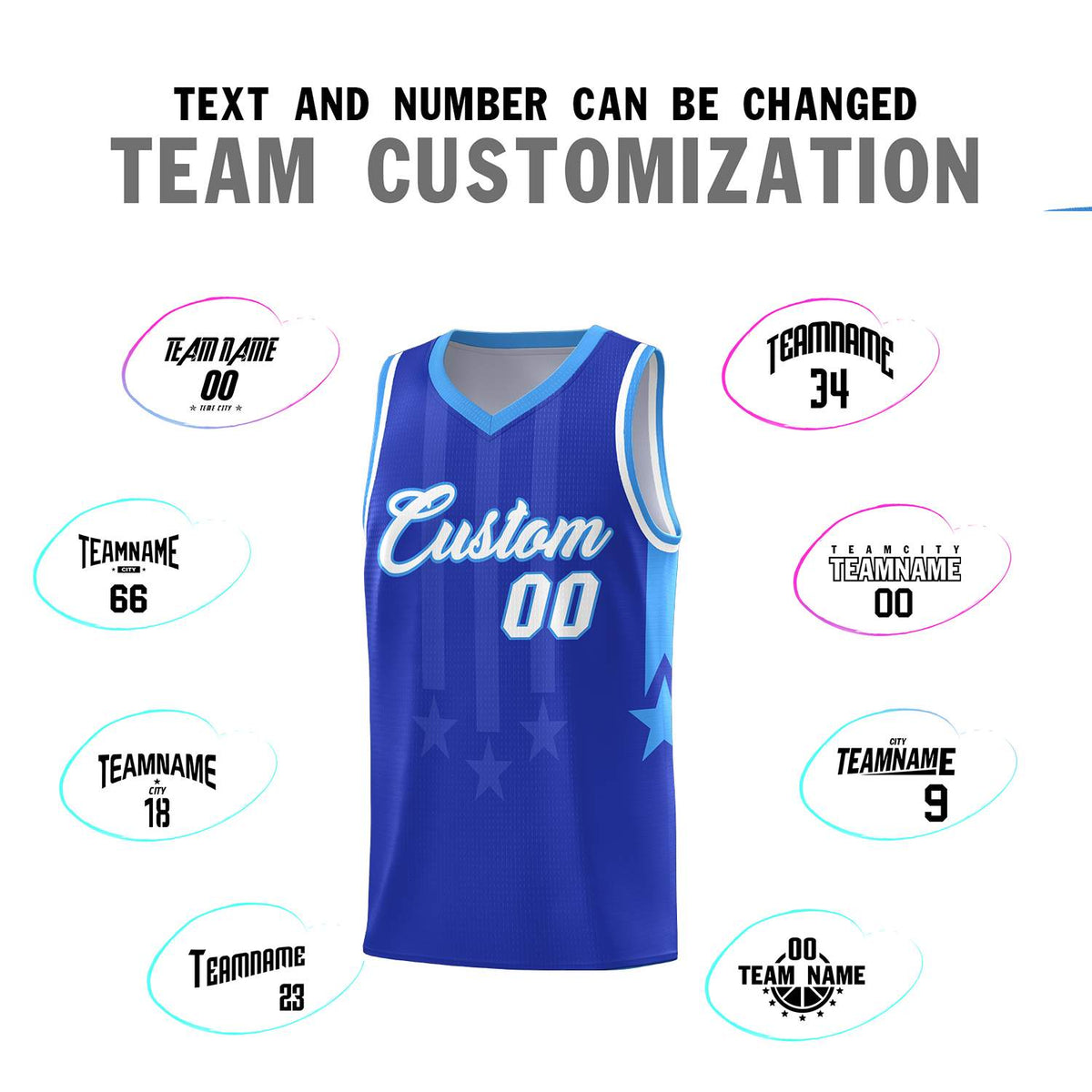 Custom Royal Powder Blue and White Gradient Star Graffiti Pattern Sports Uniform Basketball Jersey