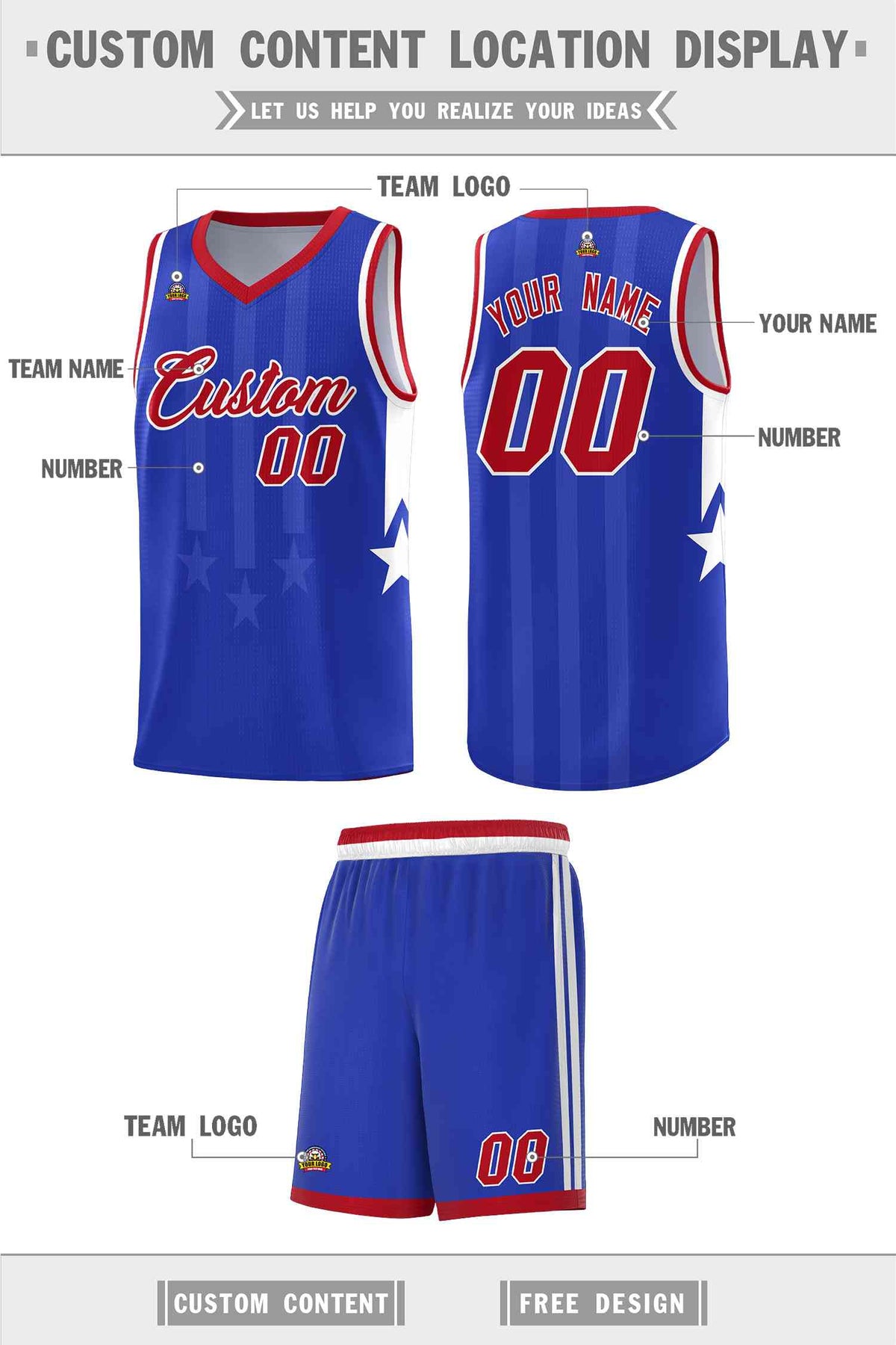 Custom Royal Red and White Gradient Star Graffiti Pattern Sports Uniform Basketball Jersey