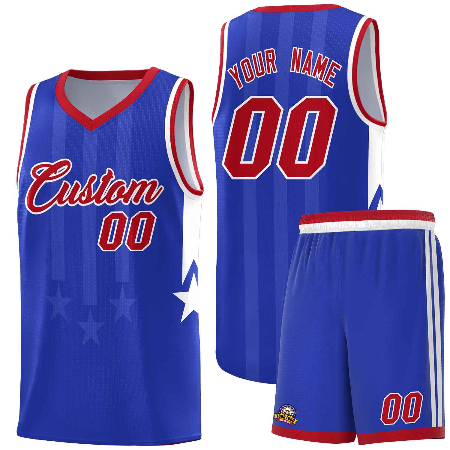 Custom Royal Red and White Gradient Star Graffiti Pattern Sports Uniform Basketball Jersey