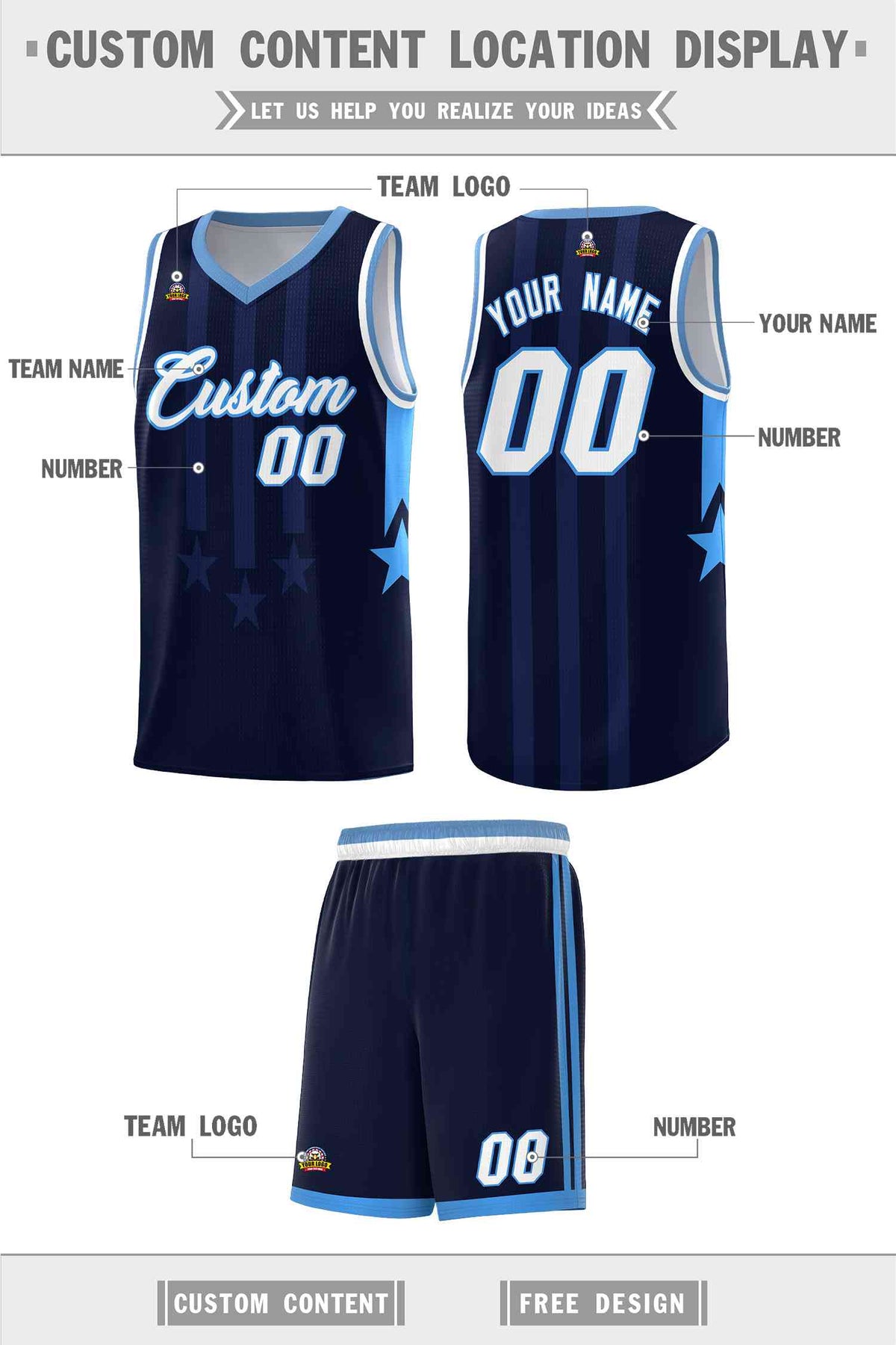 Custom Navy Light Blue and White Gradient Star Graffiti Pattern Sports Uniform Basketball Jersey