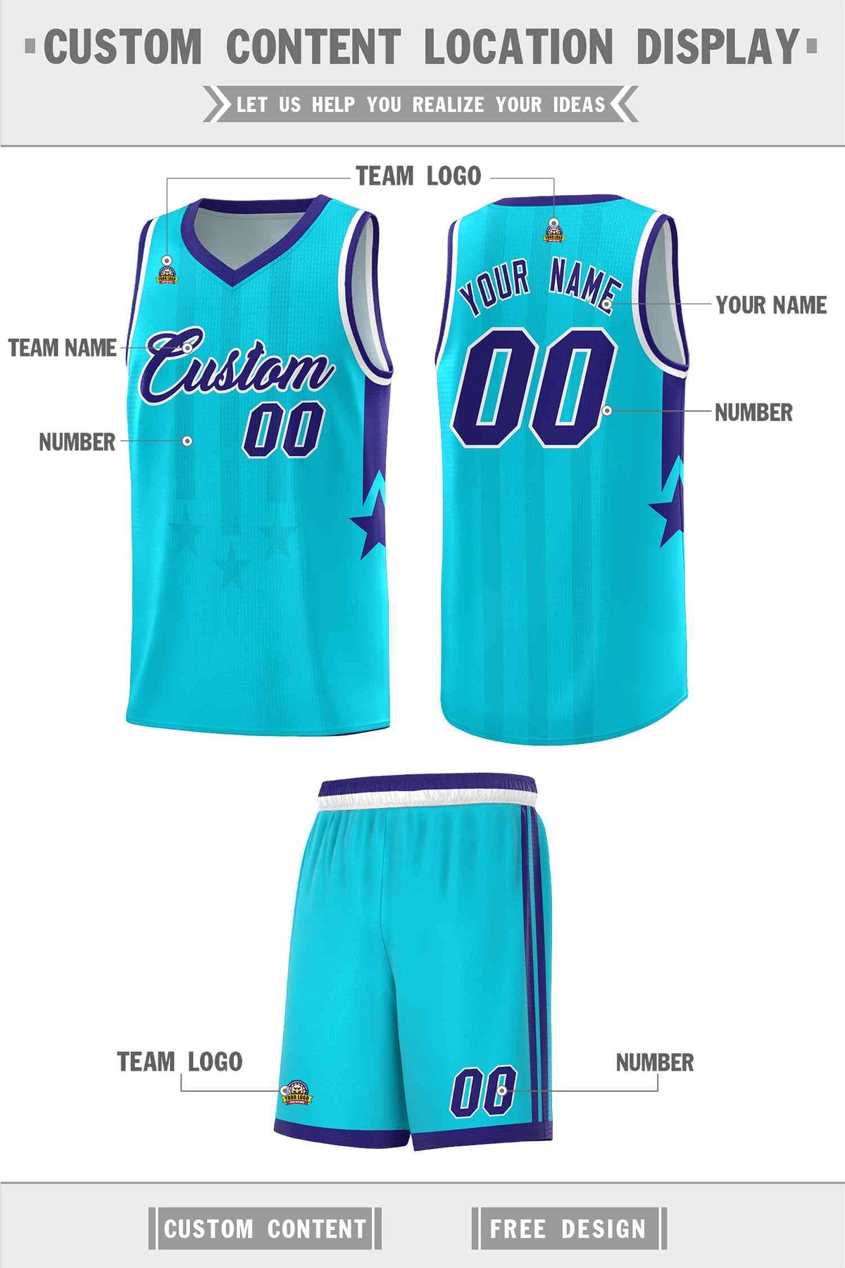 Custom Sky Blue Purple and White Gradient Star Graffiti Pattern Sports Uniform Basketball Jersey