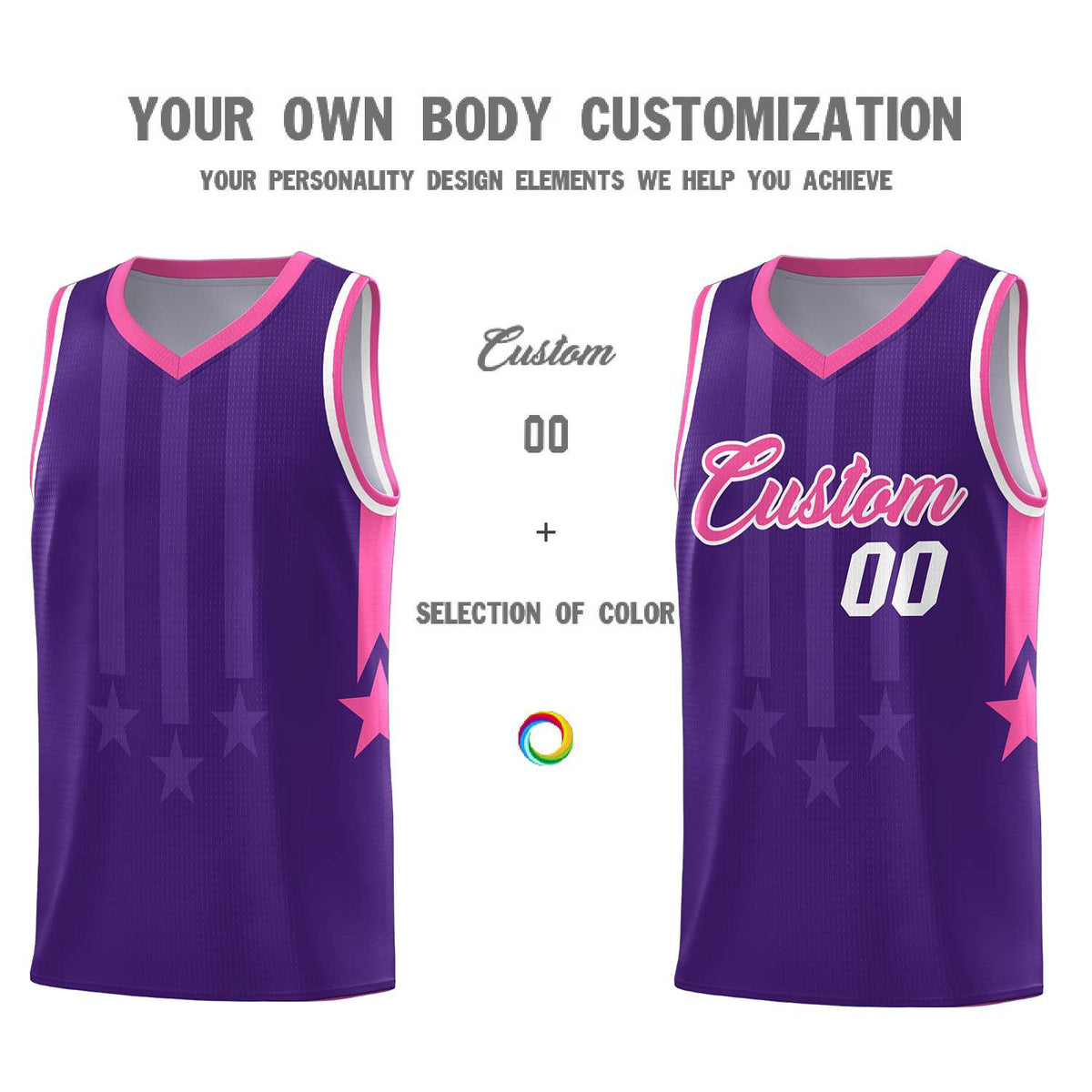 Custom Purple Pink and White Gradient Star Graffiti Pattern Sports Uniform Basketball Jersey