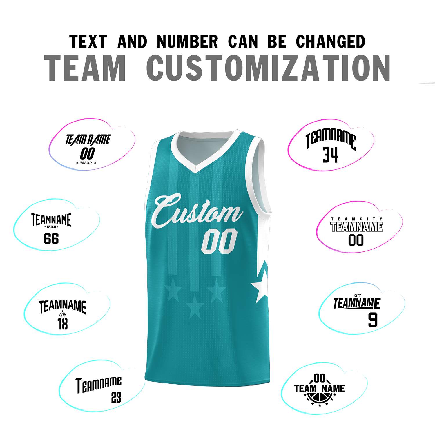 Custom Aqua White and White Gradient Star Graffiti Pattern Sports Uniform Basketball Jersey