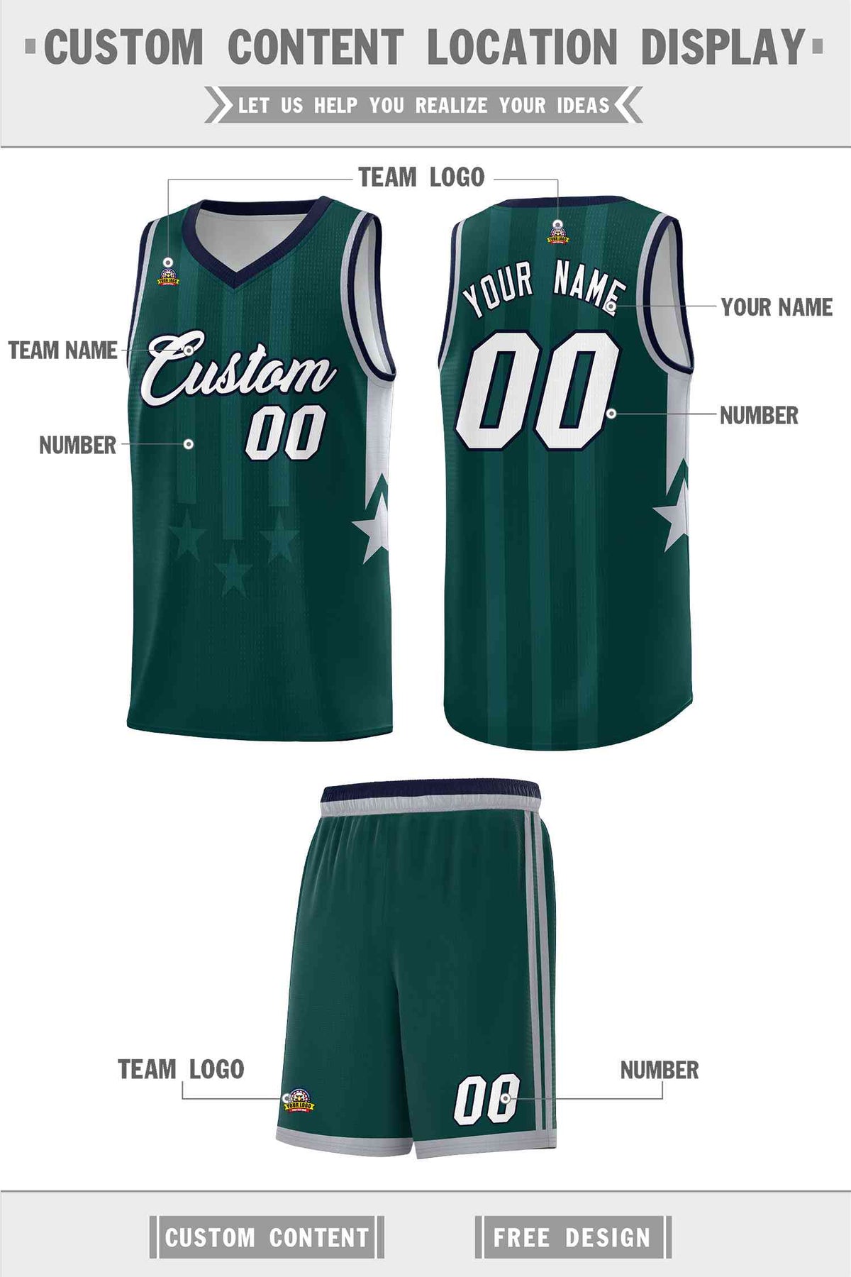 Custom Midnight Green Navy and Gray Gradient Star Graffiti Pattern Sports Uniform Basketball Jersey