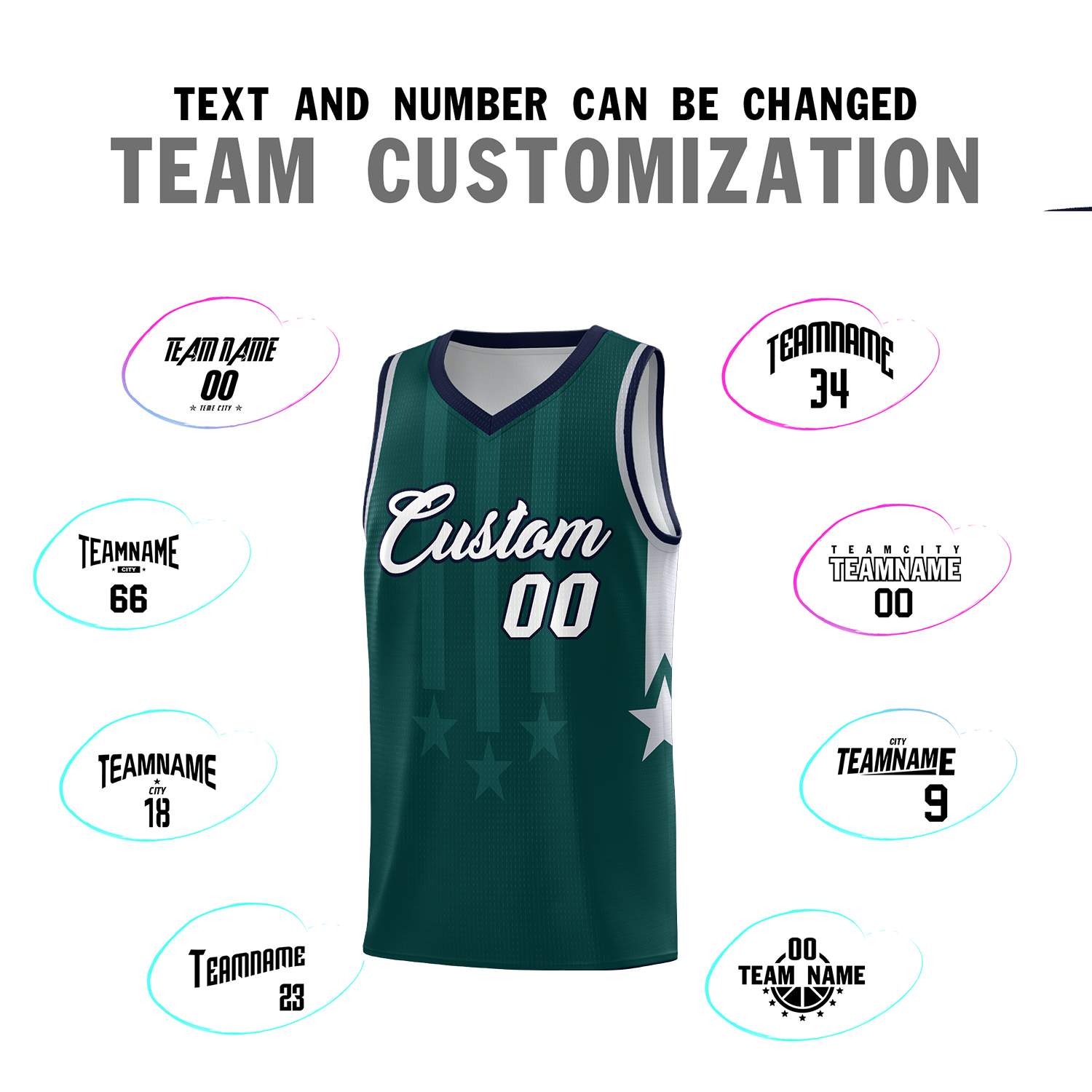 Custom Midnight Green Navy and Gray Gradient Star Graffiti Pattern Sports Uniform Basketball Jersey