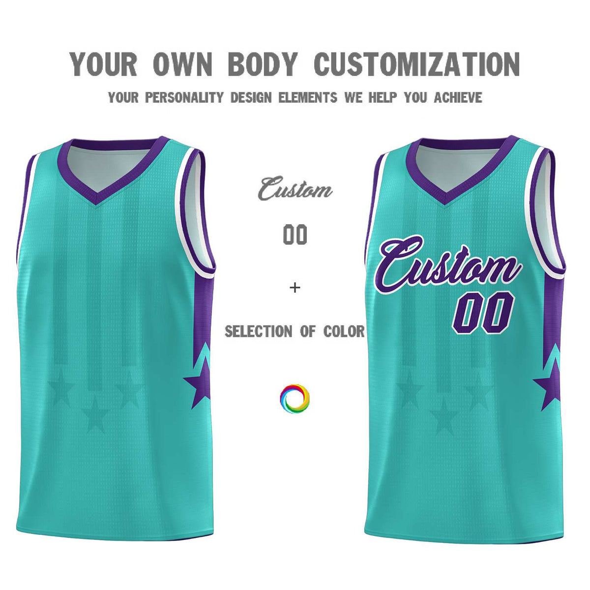 Custom Bright Green Purple and White Gradient Star Graffiti Pattern Sports Uniform Basketball Jersey