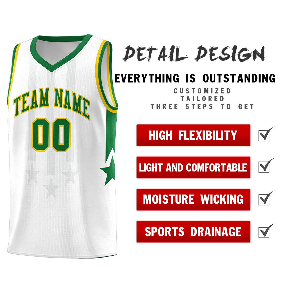 Custom White Kelly Green and Gold Gradient Star Graffiti Pattern Sports Uniform Basketball Jersey