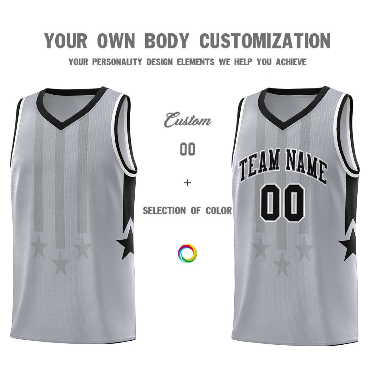 Custom Gray Black and White Gradient Star Graffiti Pattern Sports Uniform Basketball Jersey