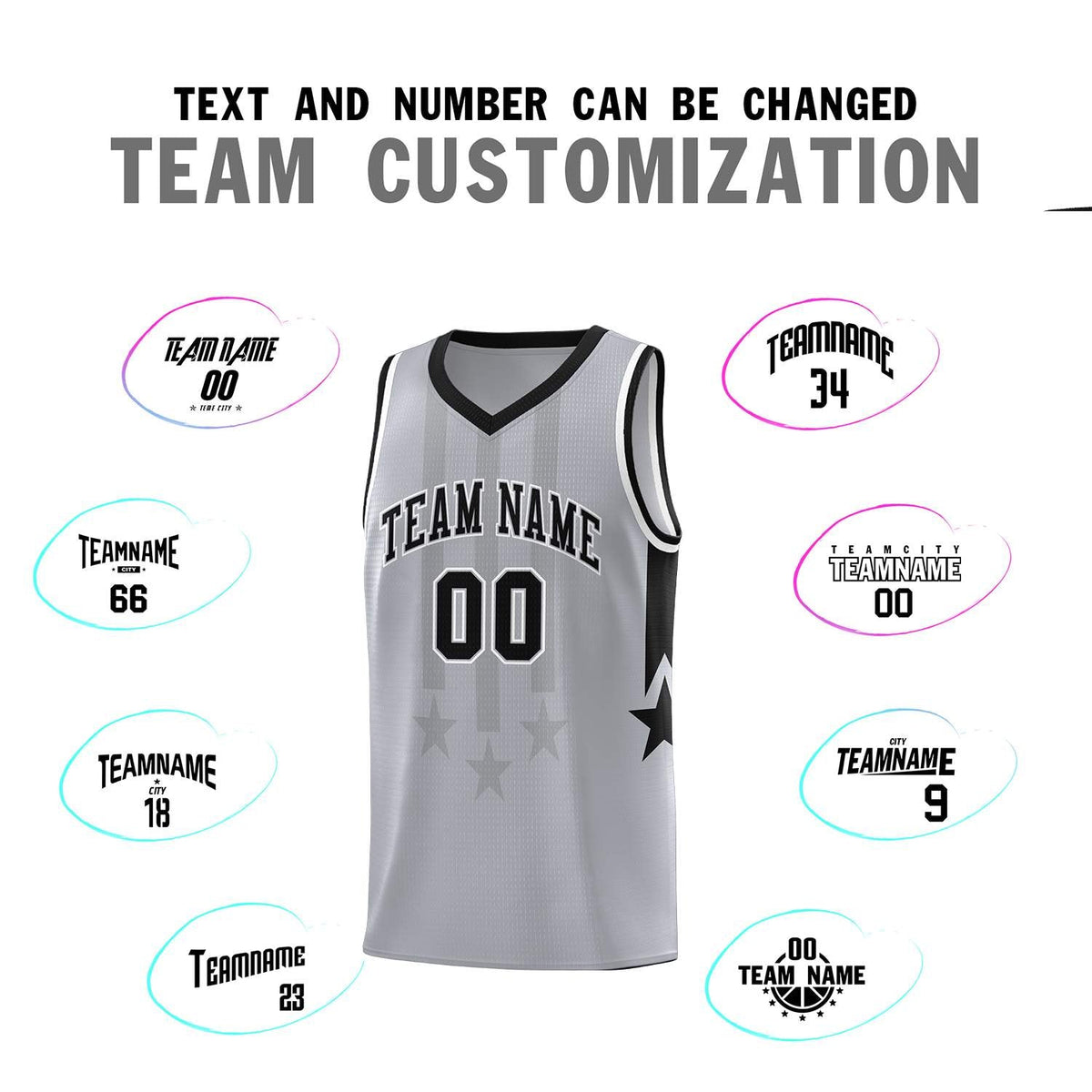 Custom Gray Black and White Gradient Star Graffiti Pattern Sports Uniform Basketball Jersey