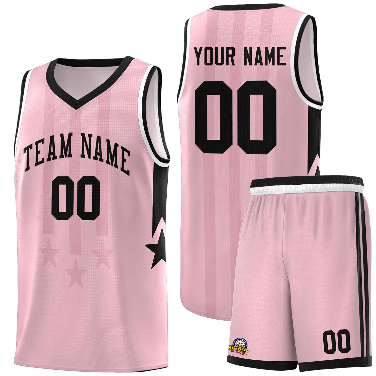 Custom Light Pink Black and White Gradient Star Graffiti Pattern Sports Uniform Basketball Jersey
