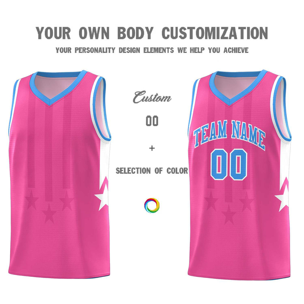 Custom Pink Powder Blue and White Gradient Star Graffiti Pattern Sports Uniform Basketball Jersey