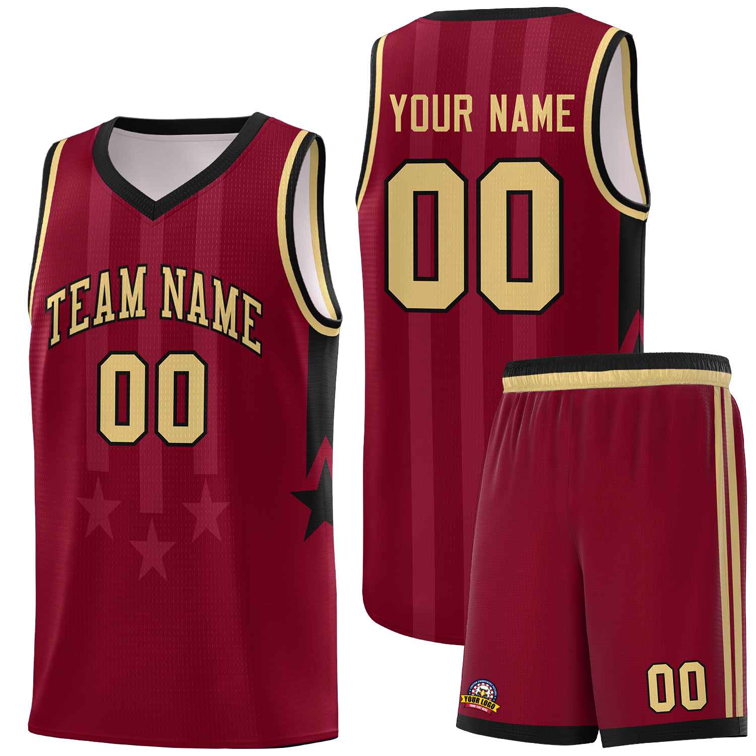 Custom Crimson Black and Khaki Gradient Star Graffiti Pattern Sports Uniform Basketball Jersey