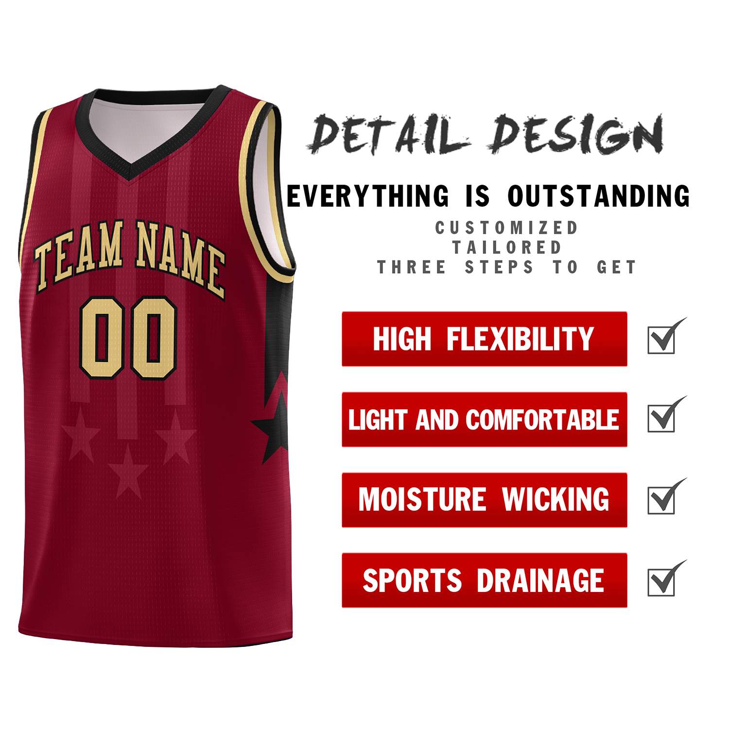 Custom Crimson Black and Khaki Gradient Star Graffiti Pattern Sports Uniform Basketball Jersey