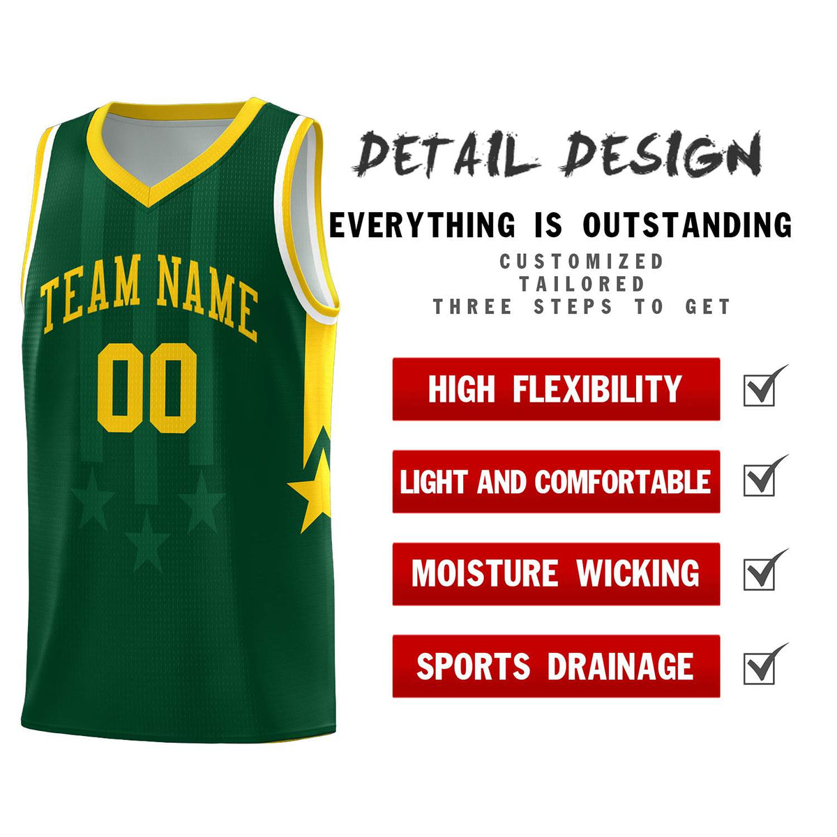 Custom Green Gold and White Gradient Star Graffiti Pattern Sports Uniform Basketball Jersey