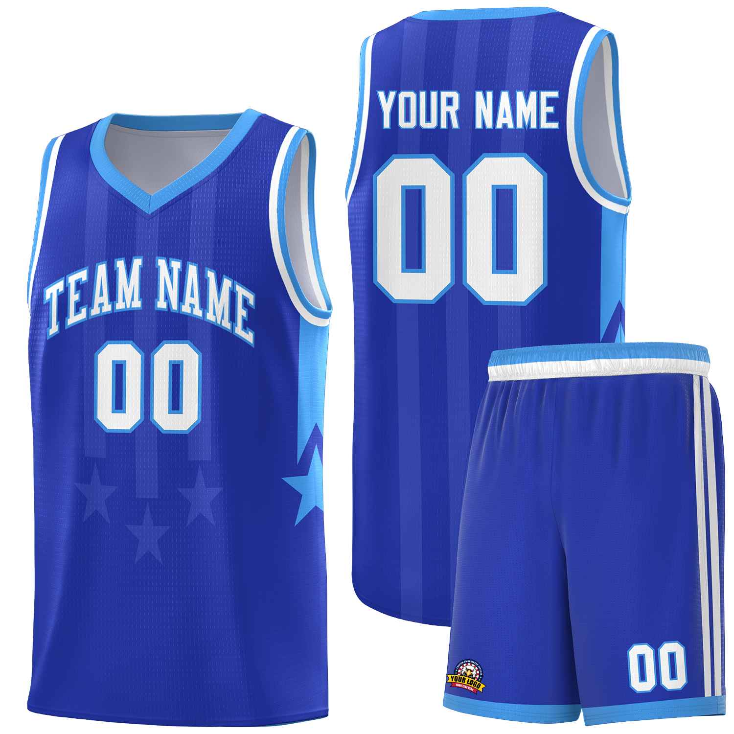 Custom Royal Powder Blue and White Gradient Star Graffiti Pattern Sports Uniform Basketball Jersey