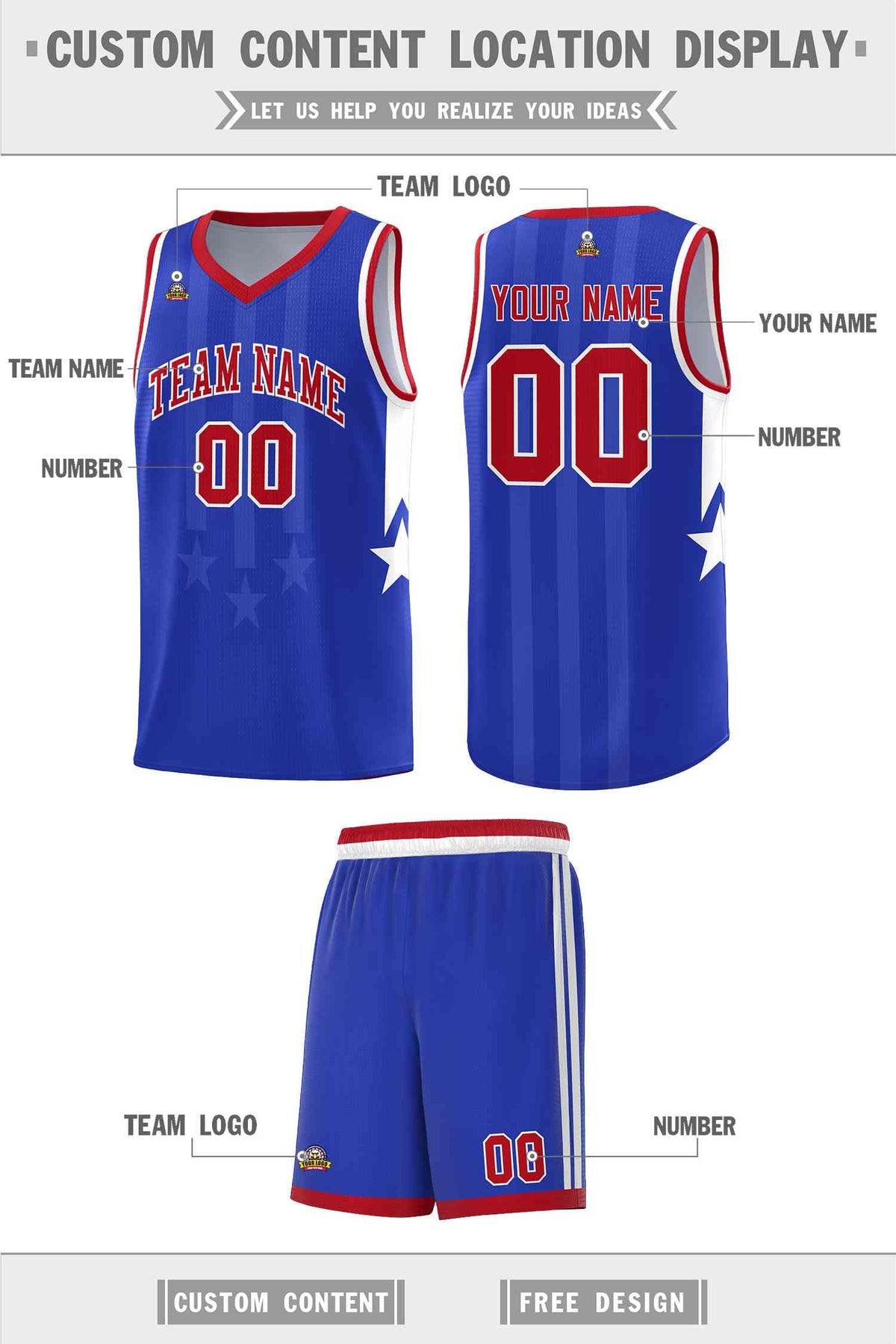 Custom Royal Red and White Gradient Star Graffiti Pattern Sports Uniform Basketball Jersey
