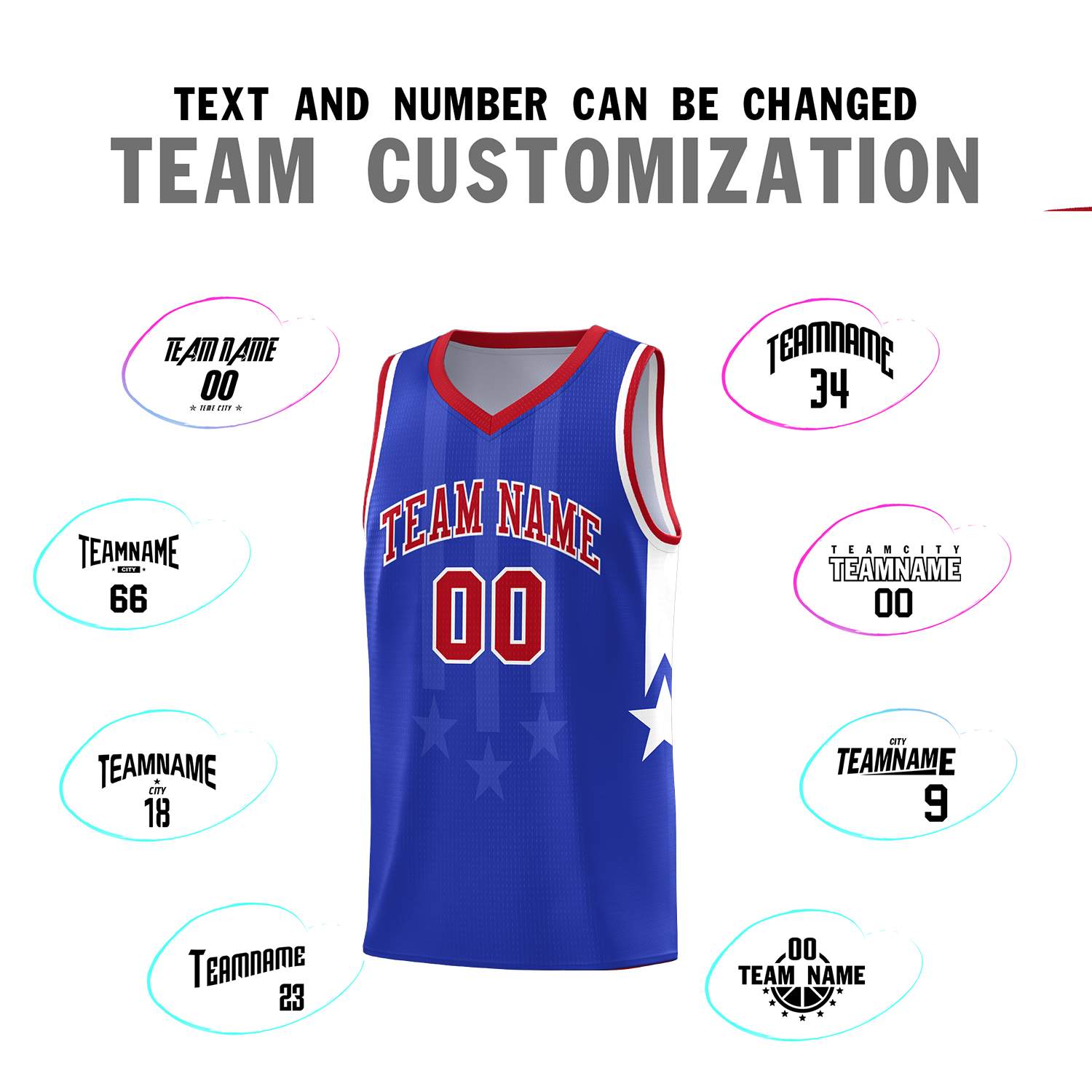Custom Royal Red and White Gradient Star Graffiti Pattern Sports Uniform Basketball Jersey