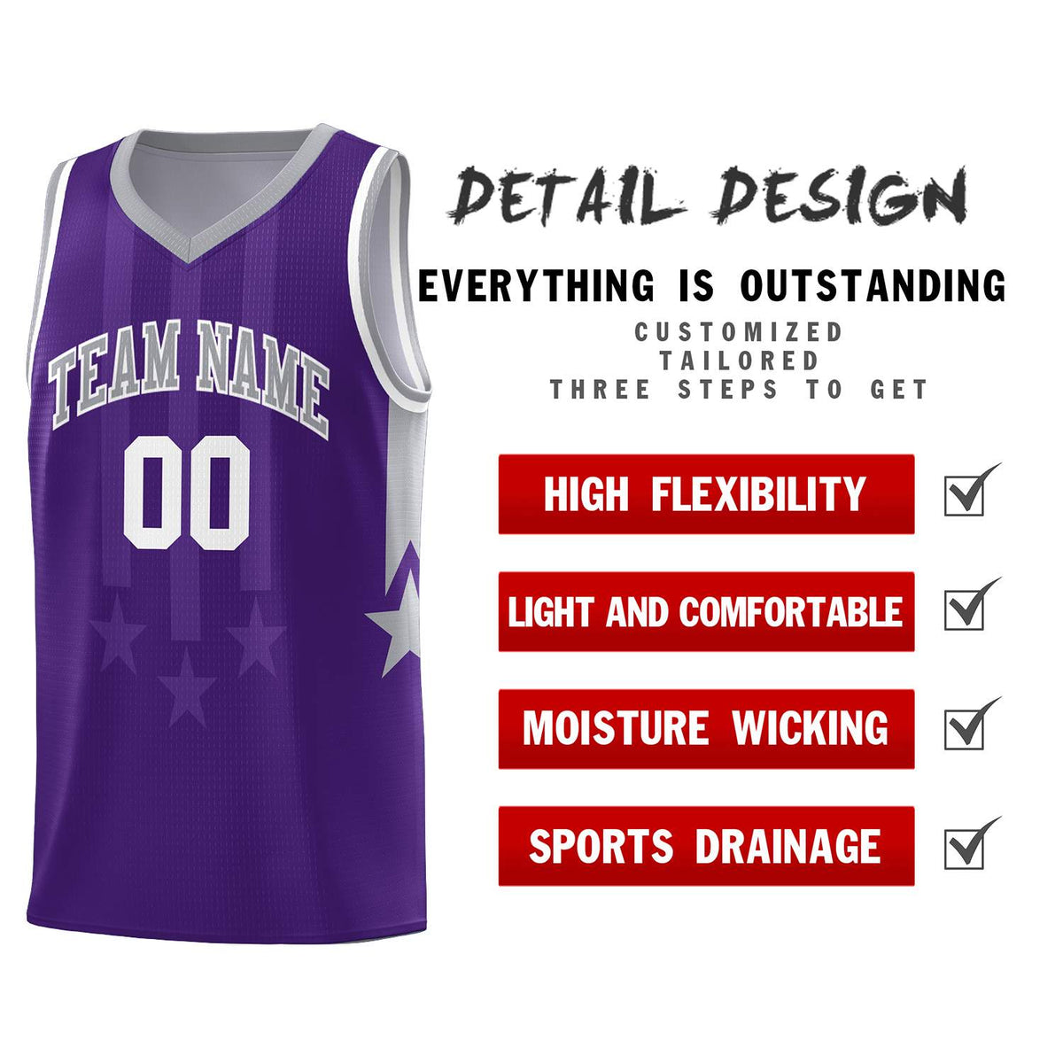 Custom Purple Gray and White Gradient Star Graffiti Pattern Sports Uniform Basketball Jersey