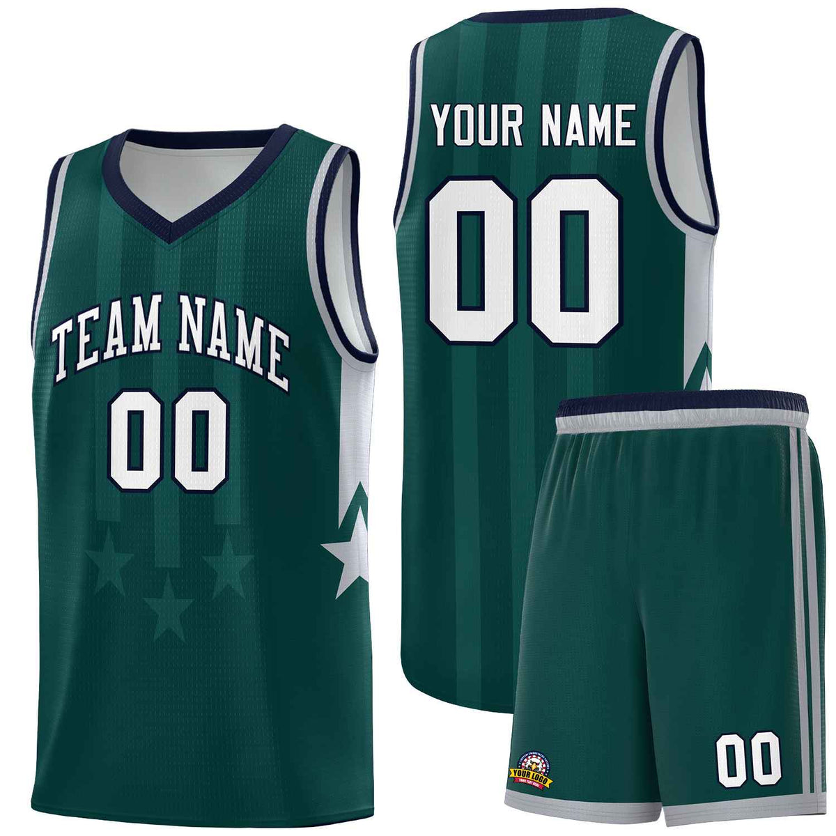 Custom Midnight Green Navy and Gray Gradient Star Graffiti Pattern Sports Uniform Basketball Jersey