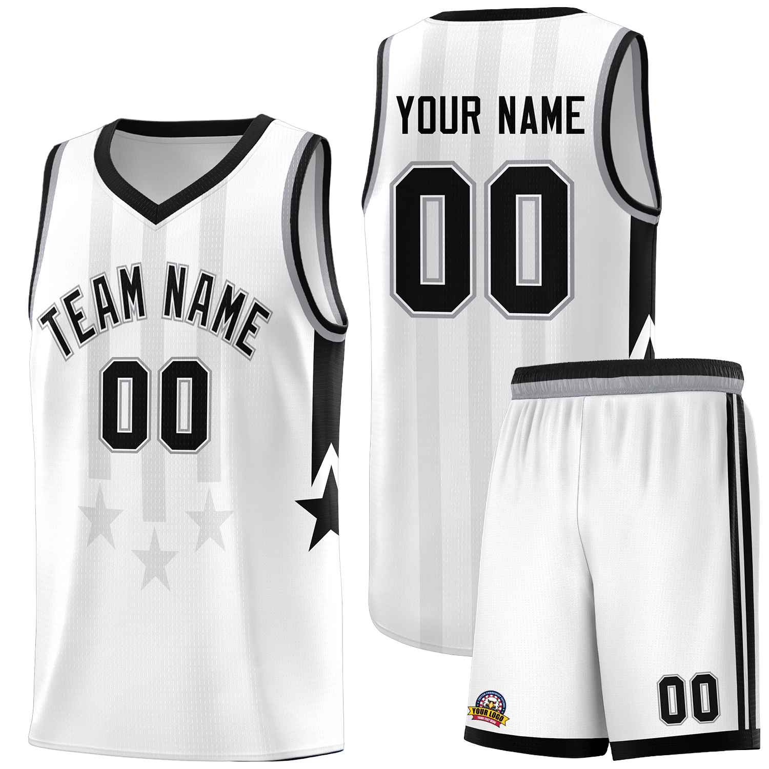Custom White Black and Gray Gradient Star Graffiti Pattern Sports Uniform Basketball Jersey